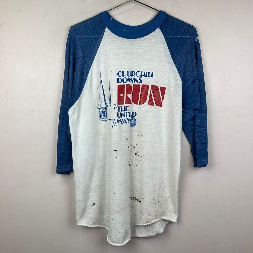 Vintage 1982 Churchill Downs Run 3/4 Sleeve Raglan Tee Shirt size medium